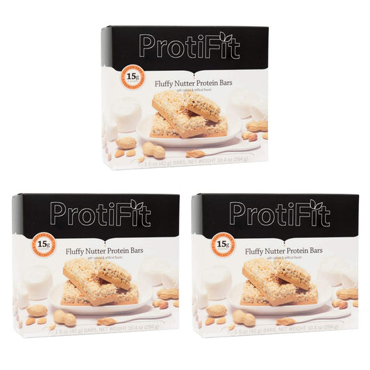 PROTIFIT - Low Calorie Fluffy Nutter Protein Bar 3 Pack, High Protein, 15g Protein, Low Carb, Low Sugar, Ideal Protein Compatible, 7 Servings Per Box, (3 Pack)