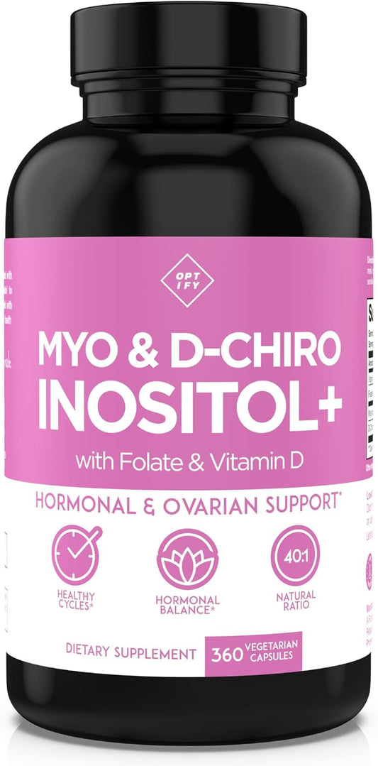 Optify Inositol Supplement for Women \u2013 90-Day Supply \u2013 Myo-Inositol and D-Chiro Inositol with Folate and Vitamin D \u2013 40:1 Ratio \u2013 Hormone Balance & Ovarian Support - 360 Capsules