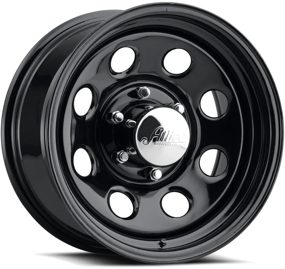Allied Wheel 82B Black Soft 8 15X7 6X5.5, 3.75"BS, Durable Gloss Black Finish Steel Wheel for Cars and Light Trucks, Chrome Cap Included, Protective E-Coating