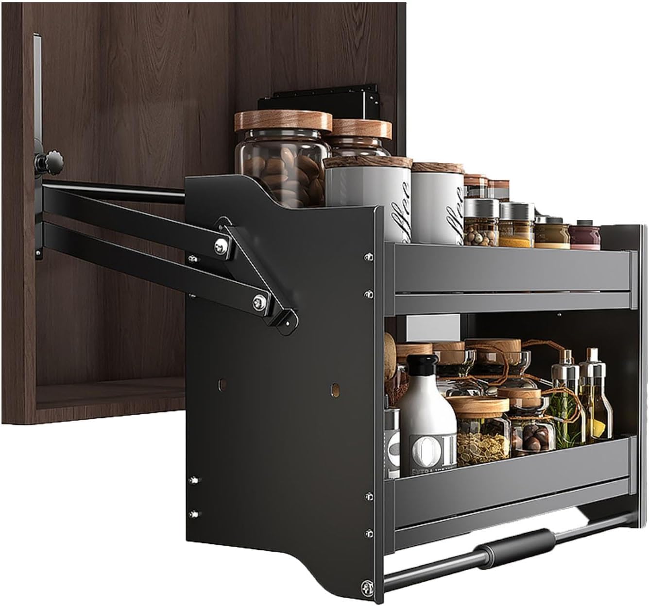 YLQFGUVWK Pull-down Cabinet Organizer, 2 Layer Kitchen Cabinet Pull-down Cutlery And Spice Rack System Interior Space Saver Board For Kitchen Appliances Lift Upper Cabinet Space Saver(Cabinet 550mm)