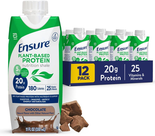 Ensure Plant-Based Vegan Protein Chocolate Nutrition Shake I Gluten-Free I Dairy-Free I Soy-Free Shake 12 Pack