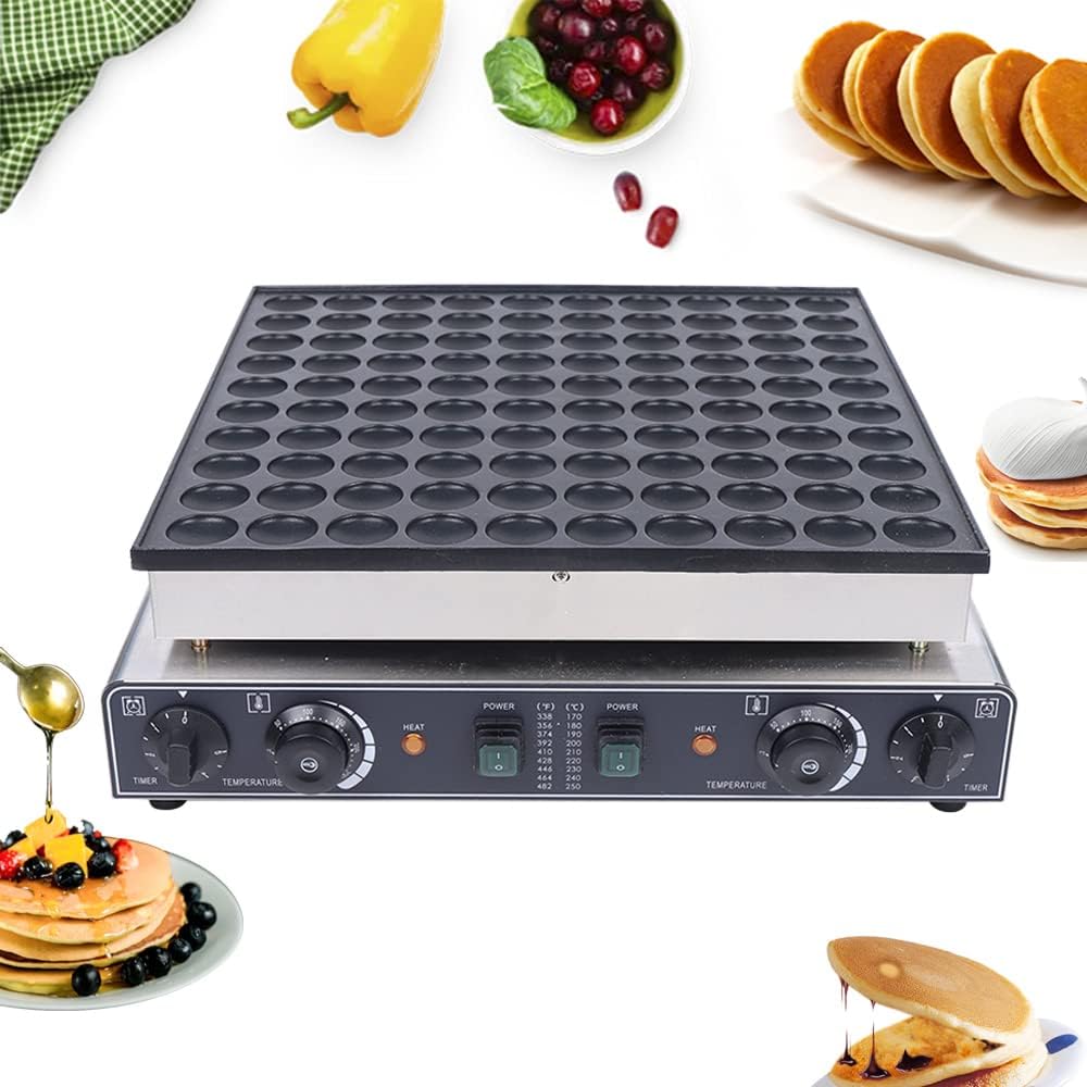 3400W Mini Pancake Baker, 100PCS Commercial Mini Pancakes Maker Machine, φ45*10mm Single Pancake Size, 50-300°C, Electric Muffin Waffle Maker for Homes, Snack Bars, Bakeries, Restaurants