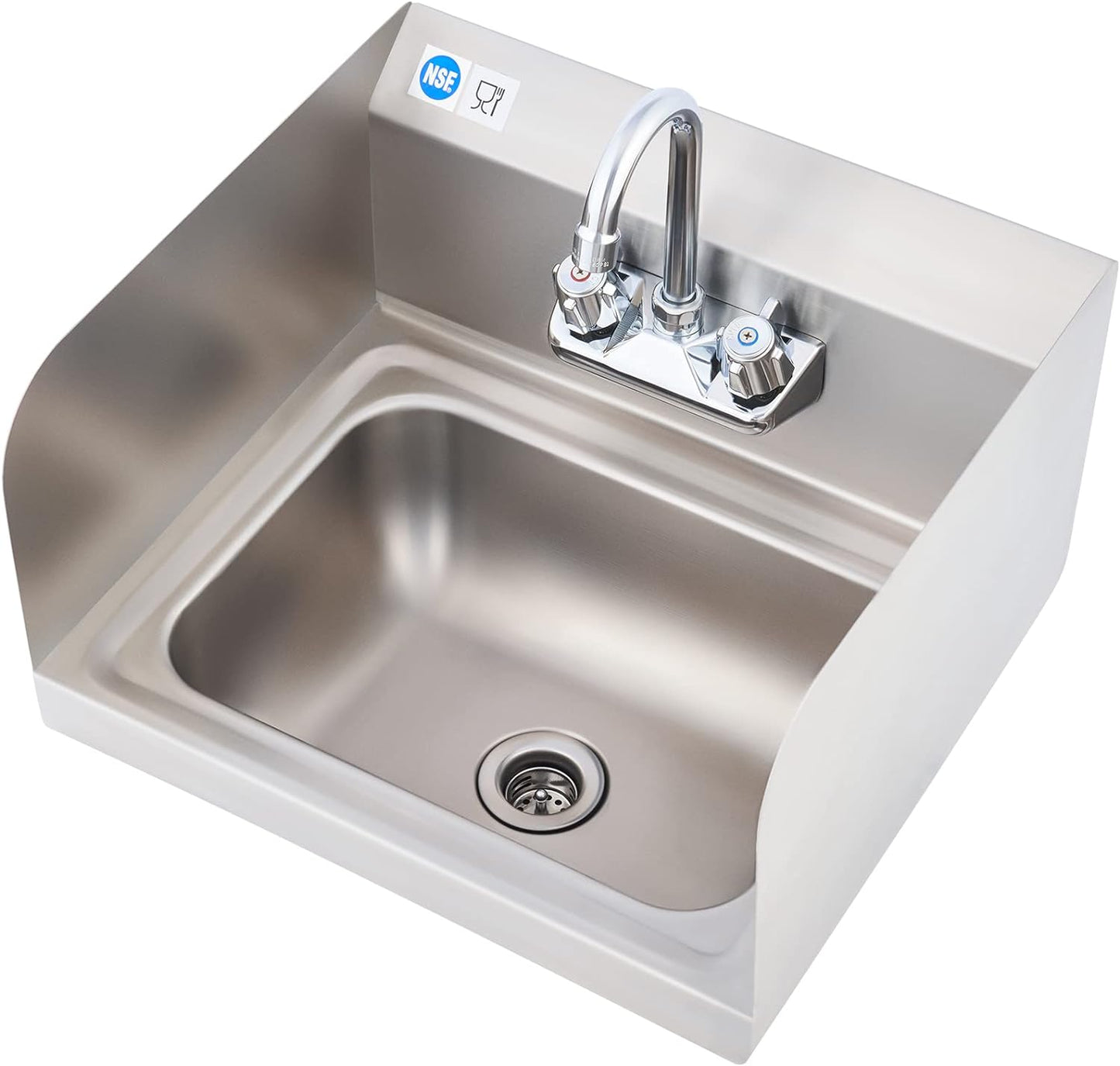 WILPREP Commercial Stainless Steel Sink for Hand Washing, NSF Commercial Utility Sink with Faucet and Side Splash, Wall Mount Kitchen for Restaurant Bar RV Bathroom Laundry Room (17 x 15 Inches)