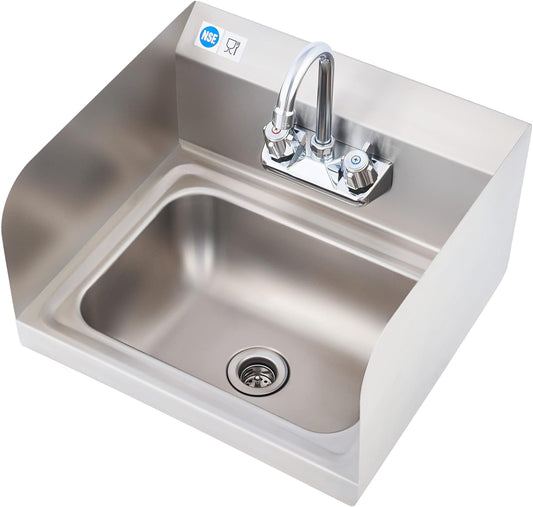 WILPREP Commercial Stainless Steel Sink for Hand Washing, NSF Commercial Utility Sink with Faucet and Side Splash, Wall Mount Kitchen for Restaurant Bar RV Bathroom Laundry Room (17 x 15 Inches)