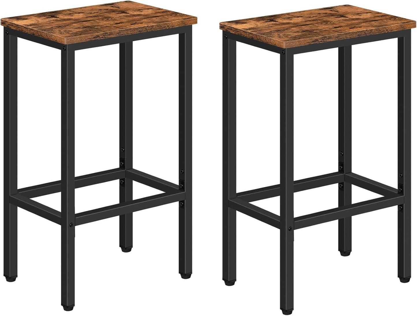MAHANCRIS Bar Stools, Set of 2 Bar Chairs, Kitchen Breakfast Bar Stools with Footrest, 25.8" Dining Stools, Rectangular Industrial Bar Chairs, for Dining Room, Kitchen,Rustic Brown BAHR0101Z