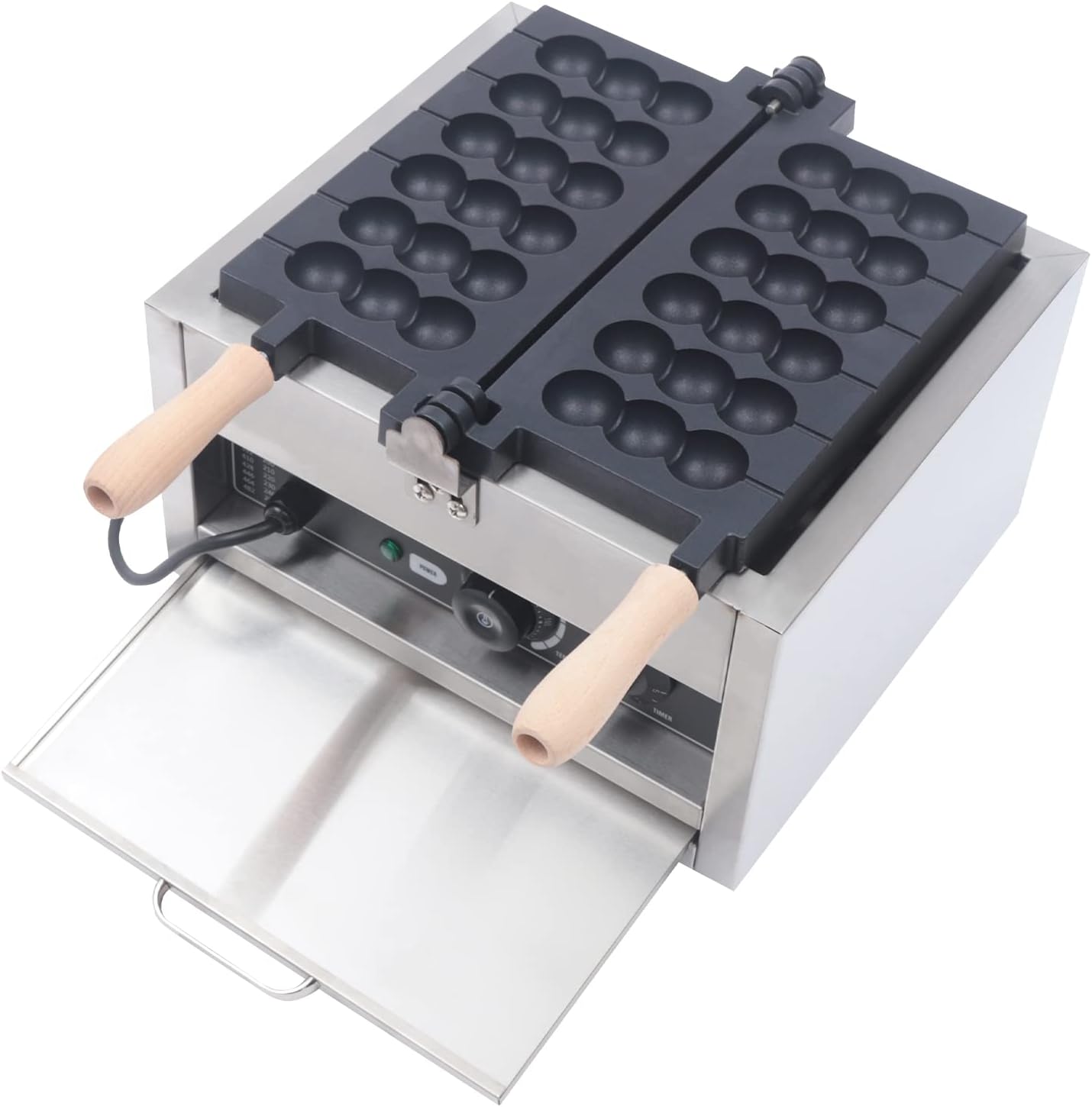 1400W Commercial Bubble Skewer Waffle Ball Machine, 110V 6-Grid Nonstick Skewer Bubble Waffle Maker with Temp and Time Control 122-572℉, 0-5 Mins, Round Ball Waffles Maker for Restaurant Home