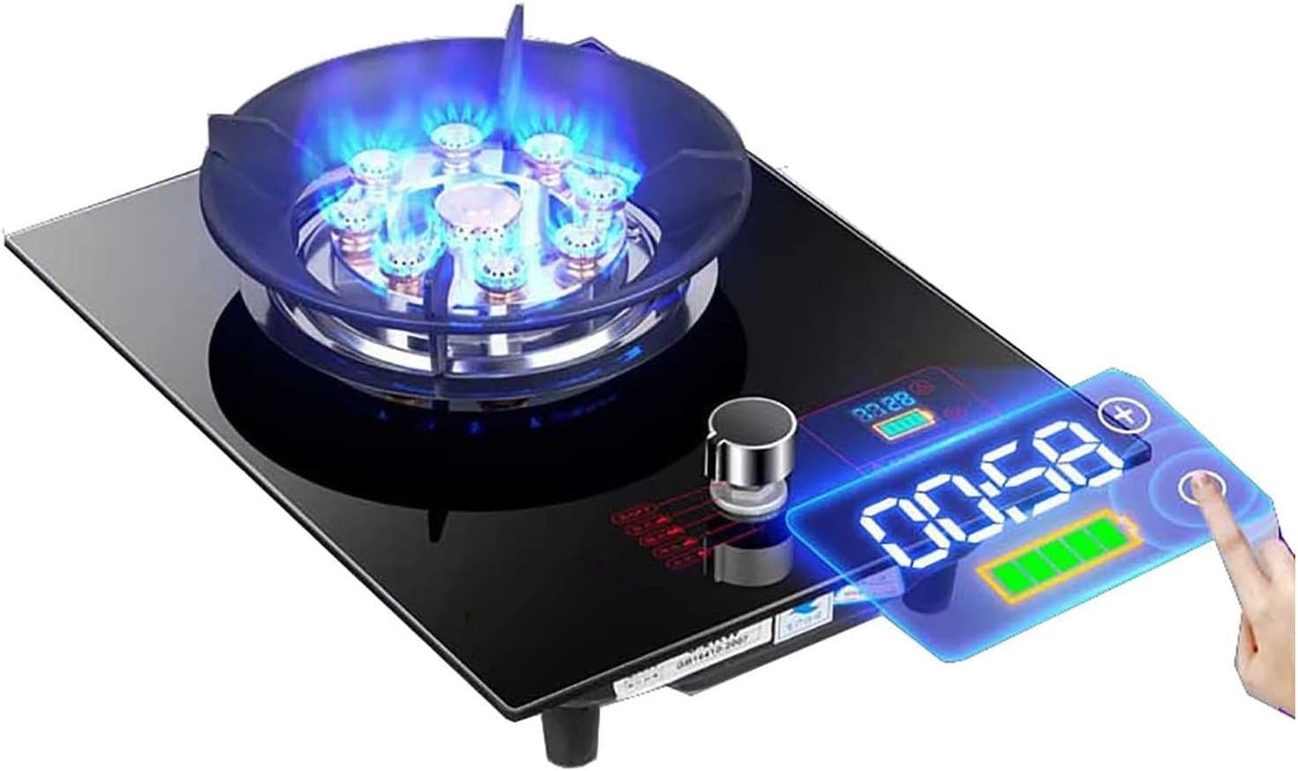 Gas Stove 1 Burner, 5.2KW 9 Cavity Timed High Fire, for Caravan Black Glass Freestanding Stove Camping Outdoor(LPG)