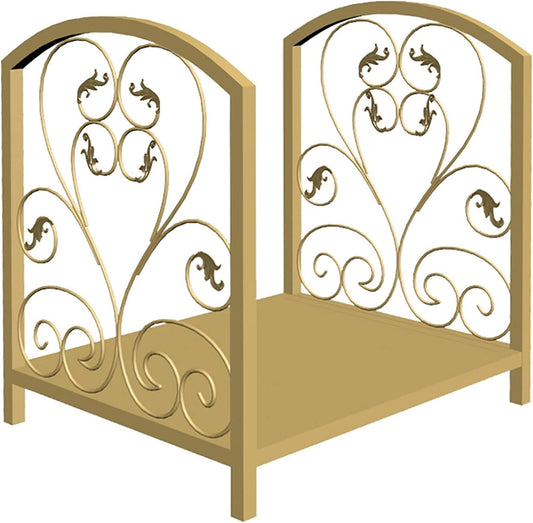 Firewood Rack Stand 17.7inch Heavy Duty Log Holder for Indoor Outdoor Wood Storage Wrought Iron Wood Stacker Shelf Gold Color Sturdy and Stylish Wood Organizer Stand,