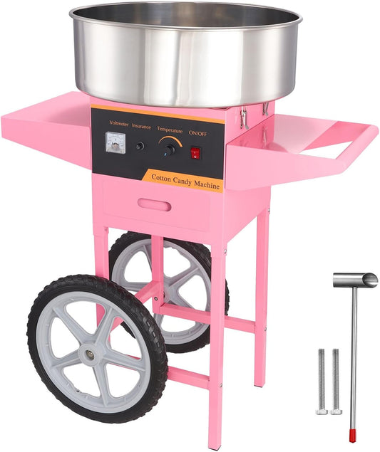 "Happybuy Electric Cotton Candy Machine with Cart, 1000W Commercial Floss Maker, Stainless Steel Bowl, Sugar Scoop & Drawer, Ideal for Kids’ Birthdays, Family Parties, Home Events, Pink