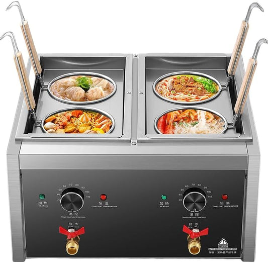 Commercial Pasta Cooker 4 Holes Macaroni Vegetable Dumpling Cooker Noodle Cooking Machine Pasta Makers Boiler Machine with 4 Basket Noodle Dumpling Maker with Noodle Filter 110V 60hz US plug