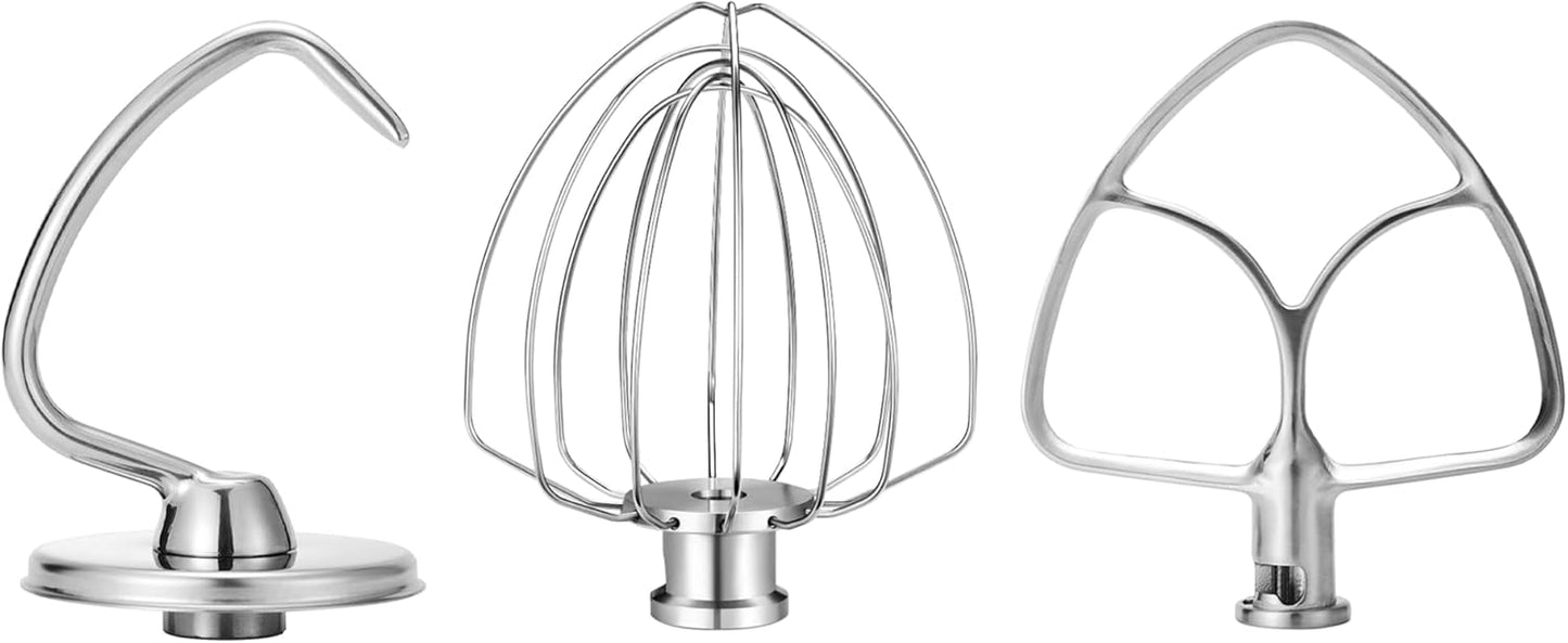 Wiselet Stainless Steel Accessories for KitchenAid 4.5-5 Qt Tilt Head Stand Mixer, Includes 6 Wire Whisk, Flat Beater, Dough Hook for KitchenAid, Dishwasher Safe and Heavy Duty, Fits for KSM45, KSM150