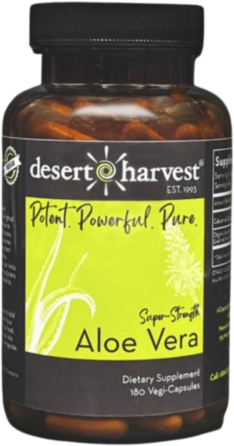 Desert Harvest Super-Strength Aloe Vera Capsules, Freeze Dried Aloe Vera Supplement, 600 mg, 180 Capsules