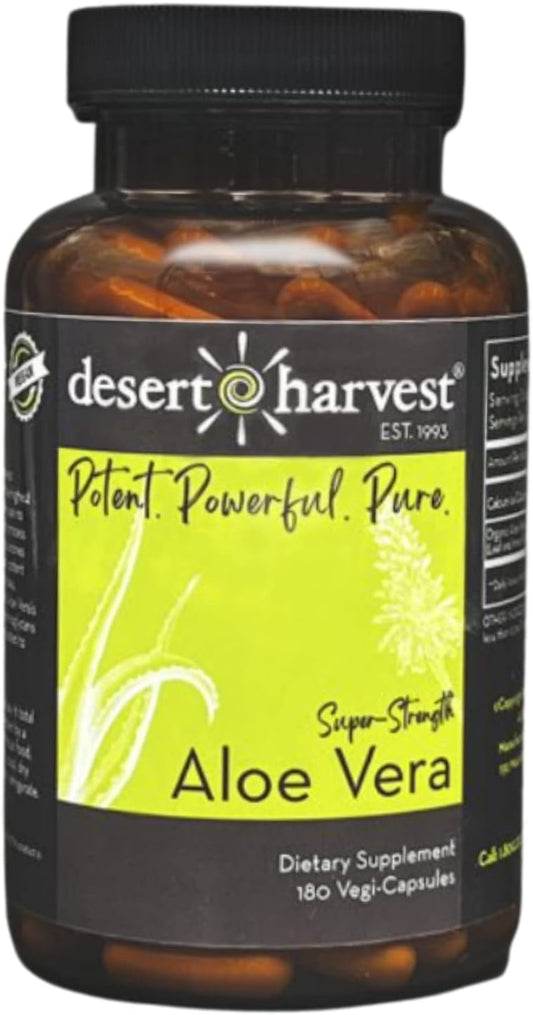 Desert Harvest Super-Strength Aloe Vera Capsules, Freeze Dried Aloe Vera Supplement, 600 mg, 180 Capsules