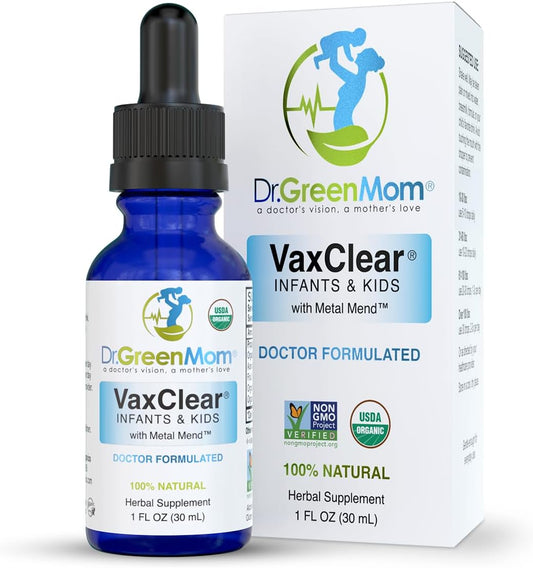 Dr. Green Mom Organic VaxClear with Metal Mend, Herbal Heavy Metal Detox Drops for Kids and Infants with Chlorella, Turmeric, Cilantro and Milk Thistle to Cleanse and Support Immune Response