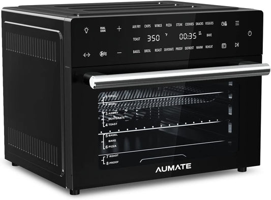 AUMATE Kitchencore Air Fryer Oven, 32 Quart Convection Toaster Oven 9 Slice, Digital Countertop Oven,19-in-1 Air Fryer Toaster Oven Combo with Rotisserie, Dehydrate, Reheat, 7 Accessories,1800W, Black