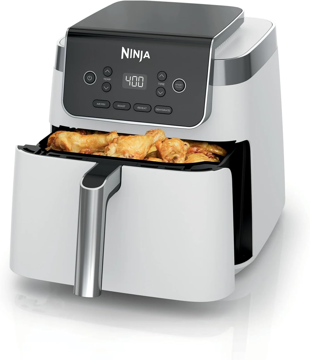 Ninja Air Fryer Pro XL 6.5-Quart Basket Air Fryer, 4-in-1 Cooking Functions, Air Crisp Technology for Guilt-Free Frying, Nonstick Interior, Even Heat Circulation, White AF180WM