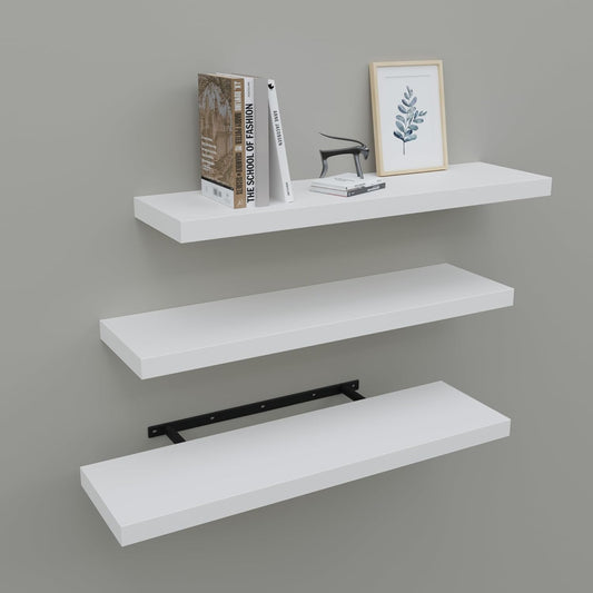 Upassion Floating Shelves for Wall Set of 3, 24" White Wall Shelves for Home Decor, Frame Display White Floating Shelf for Living Room, Bedroom, Bathroom, Kitchen