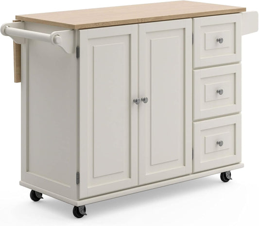 Homestyles Dolly Madison Off-White Mobile Kitchen Island Cart with Wood Drop Leaf Breakfast Bar