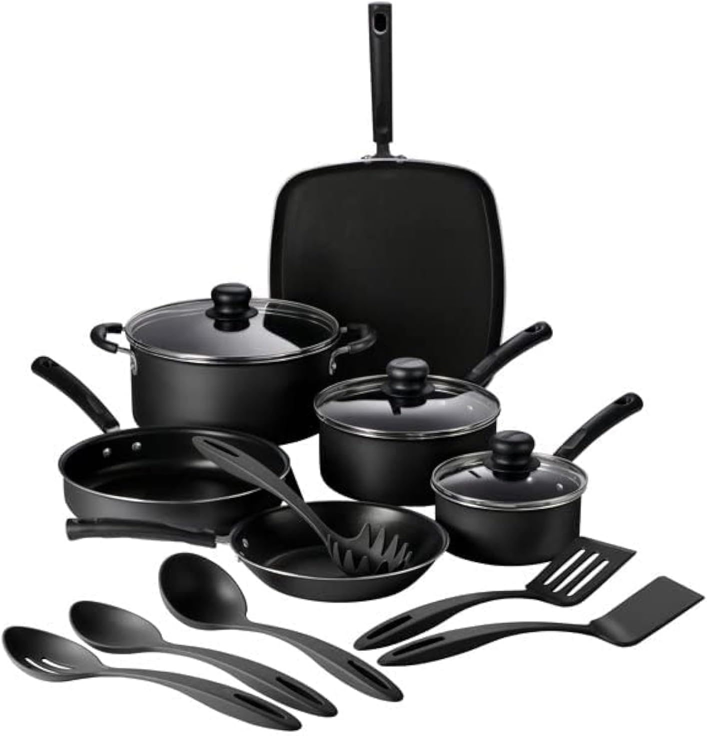Tramontina Primaware 15-Piece Non Stick Cookware Set with Lids and Utensils, Aluminum Nonstick Pots and Pans Kitchen Set (Storm)