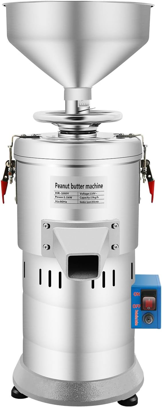 Commercial Peanut Butter Machine, 1100W Electric Peanut Butter Maker Machine, Nut Butter Machine Low Noise Household, Commercial Mill, High-Speed Grinding for Rice, Peanuts, Almonds