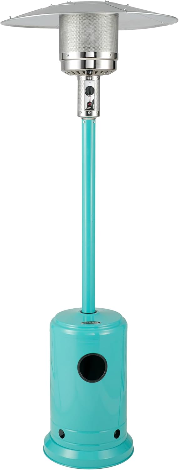 Fire Sense 61130 All Seasons Patio Heater With Wheels 48,000 BTU Output Electronic Ignition System Portable Outdoor Propane Heater Patio Heater - Aqua Blue