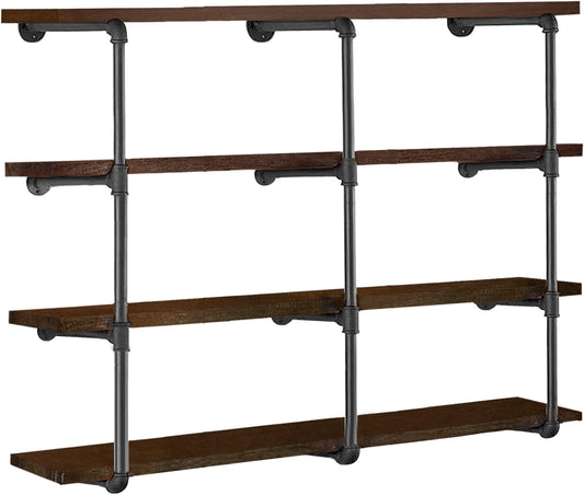 HITOMEN Industrial Iron Pipe Shelves, 3 Set 4-Tier 41.5" Tall 12" Depth, DIY Open Bookshelf Bookcase, Wall Mounted Vintage Retro Shelving, Rustic Farmhouse Pantry Kitchen Storage, Black Shelf Brackets