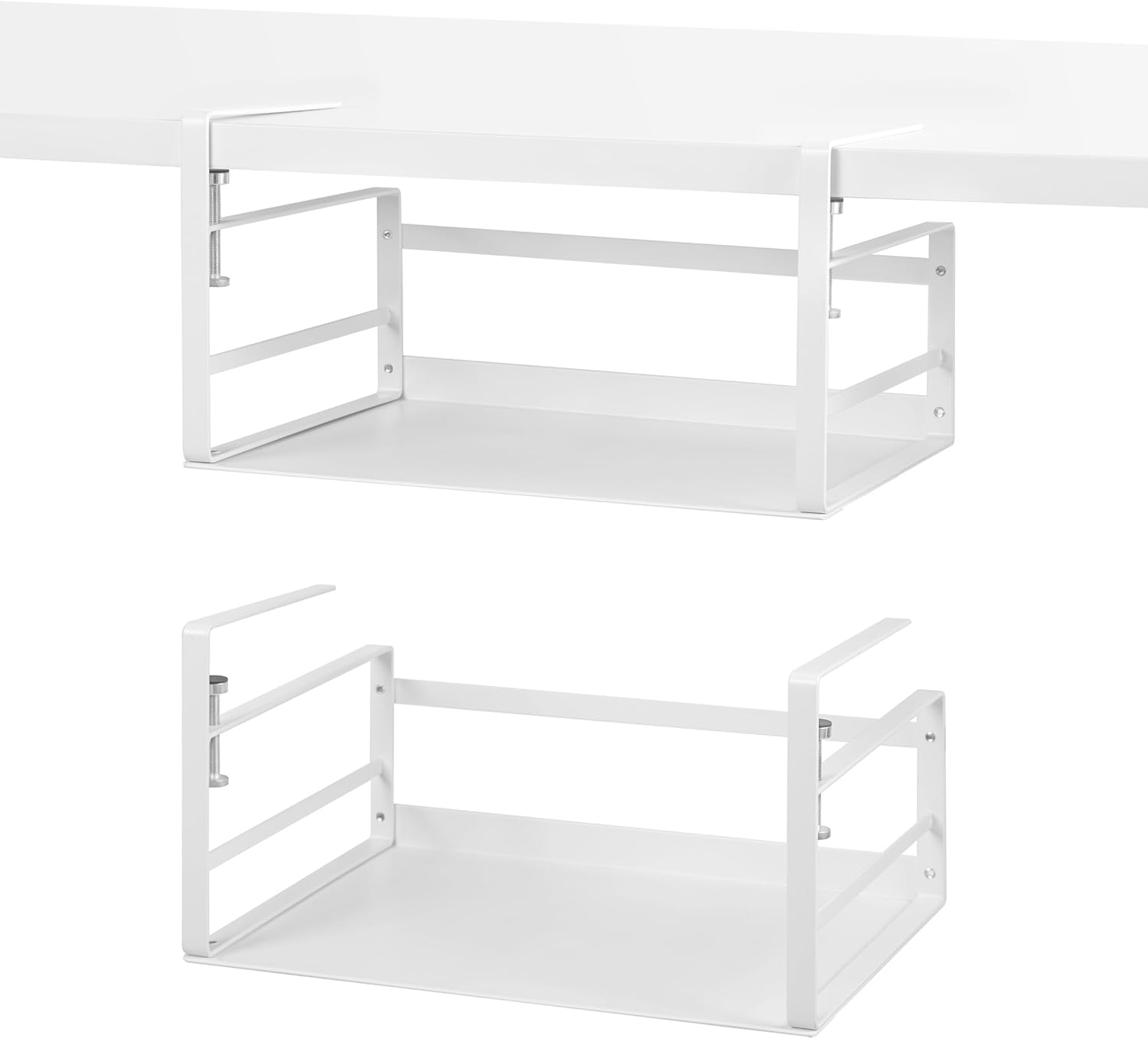 Nxconsu 2Pack Under Shelf Storage Basket Organizer Hanging Holder for Kitchen Cabinet Pantry Cupboard Closet Desk Bookshelf Organization Space Saver Heavy Duty Slide-in Adjustable Mounting Clamp White