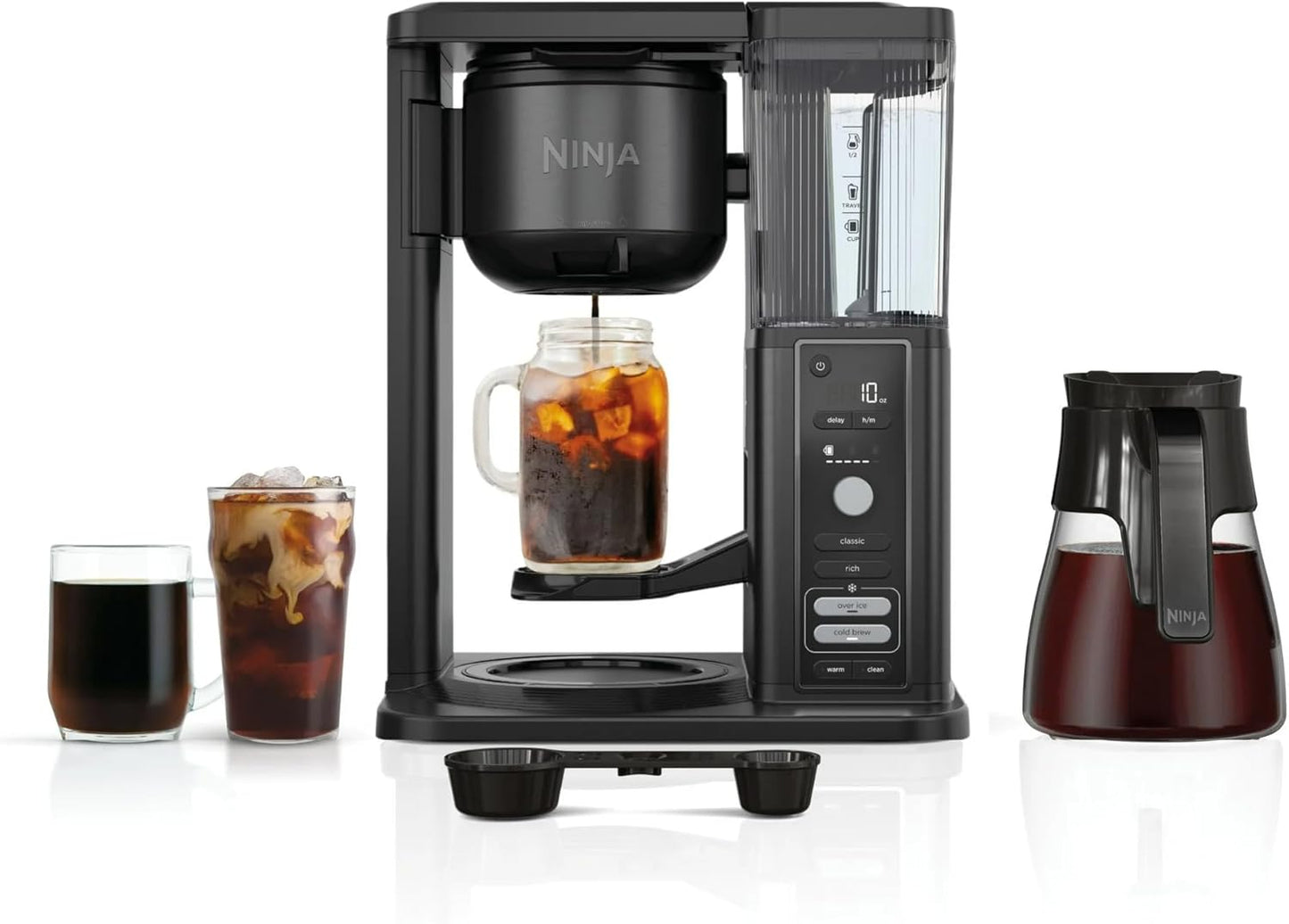 Ninja Hot & Iced Coffee Maker, CM360 – Single Serve or 10-Cup Drip Brewer with Rapid Cold Brew, Adjustable Brew Styles, Glass Carafe, Removable Water Reservoir, for Hot or Iced Coffee