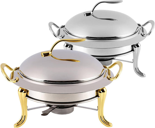 Full Size Stainless Steel Hot Pot, 2-Pack Round Buffet Warming Set with Pan and Fuel Rack for Home and Restaurant Use (3L)