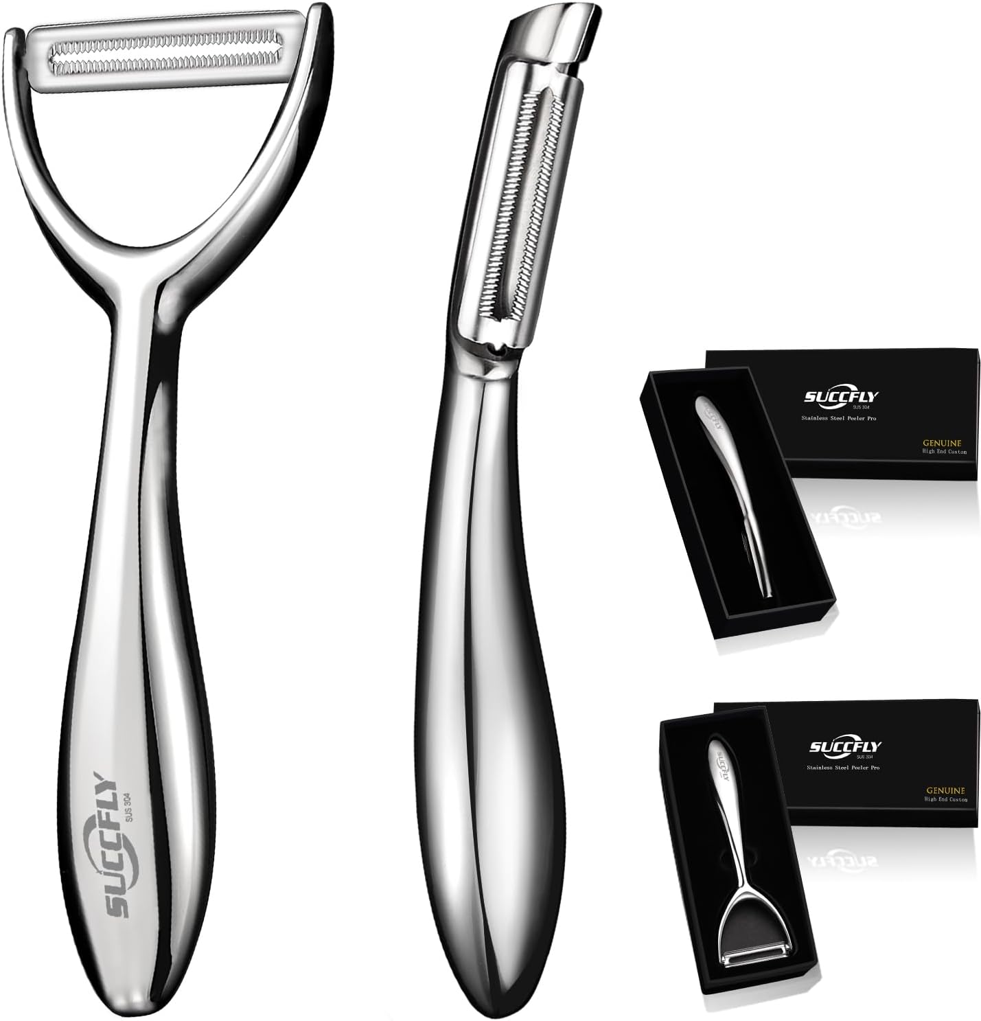 SUCCFLY Vegetable Peeler Stainless Steel，Ultra Sharp Potato Peelers for Kitchen, Premium Veggie Fruit Peeler, Carrot Peeler, Rotary Serrated Blade, Thickened Non-Slip Ergonomic Handle(5-year warranty)