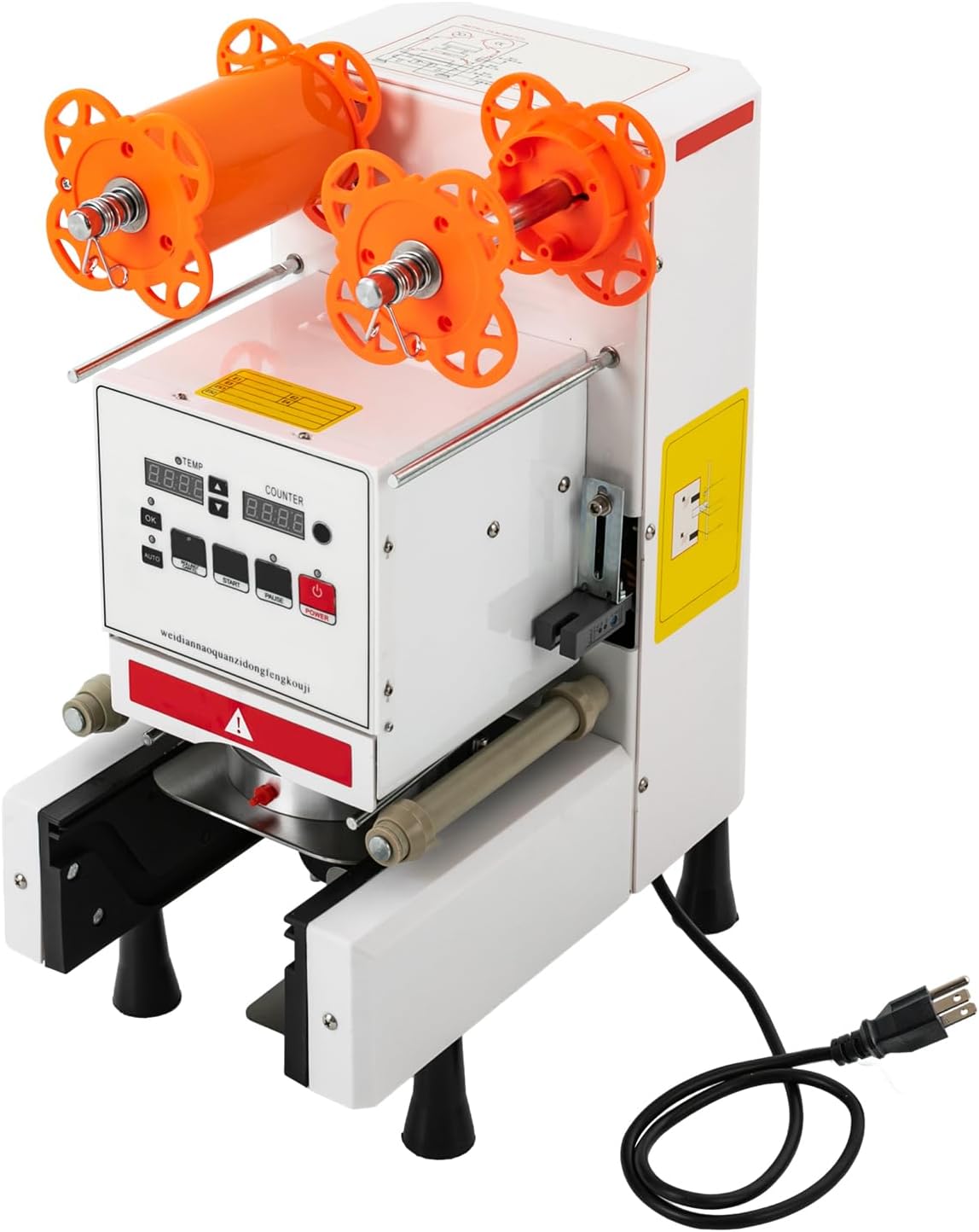 Commercial Automatic Cup Sealing Machine, 350W Milk Tea Sealer for 3.54" & 3.74" Diameter Cups, Adjustable Temperature (41-482°F) with Auto Film Sensor