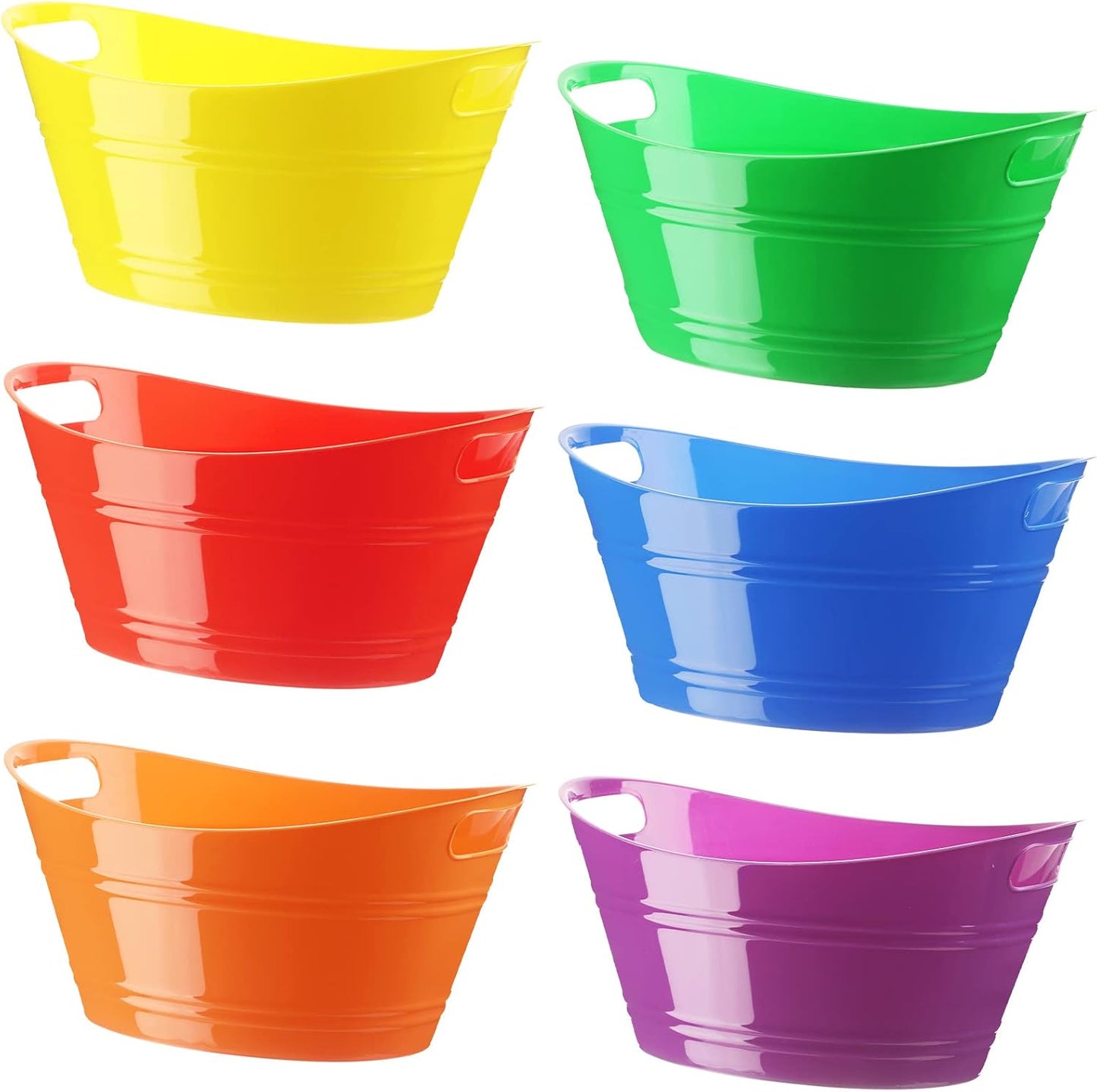Patelai 6 Pcs Ice Buckets Bulk, Plastic Ice Buckets with Handles, Oval Storage Tub, Large Capacity Ice Drink Tub for Party Bar Wine Beer Champagne Beverage Bottle Cooler(4.5 Liter,Multicolor)