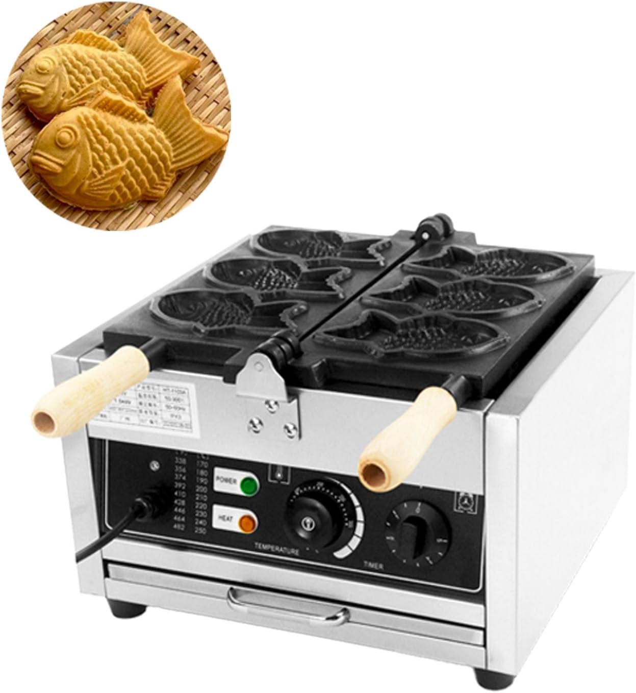 Taiyaki Fish Waffle Maker ，3pcs Non-stick Electric Cake Waffle Maker Taiyaki Baker Fish Shaped Waffle Cones,stainless steel, for Family, Restaurants, Snacks