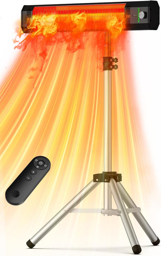 HETRAROOT 1500W Outdoor Heaters for Patio with 9 Heating Levels, IP65 Waterproof, 9H Timer, 25FT Remote Electric Patio Heaters for Outdoor Use, Tip-Over & Overheat Protection for Home, Office, Garage