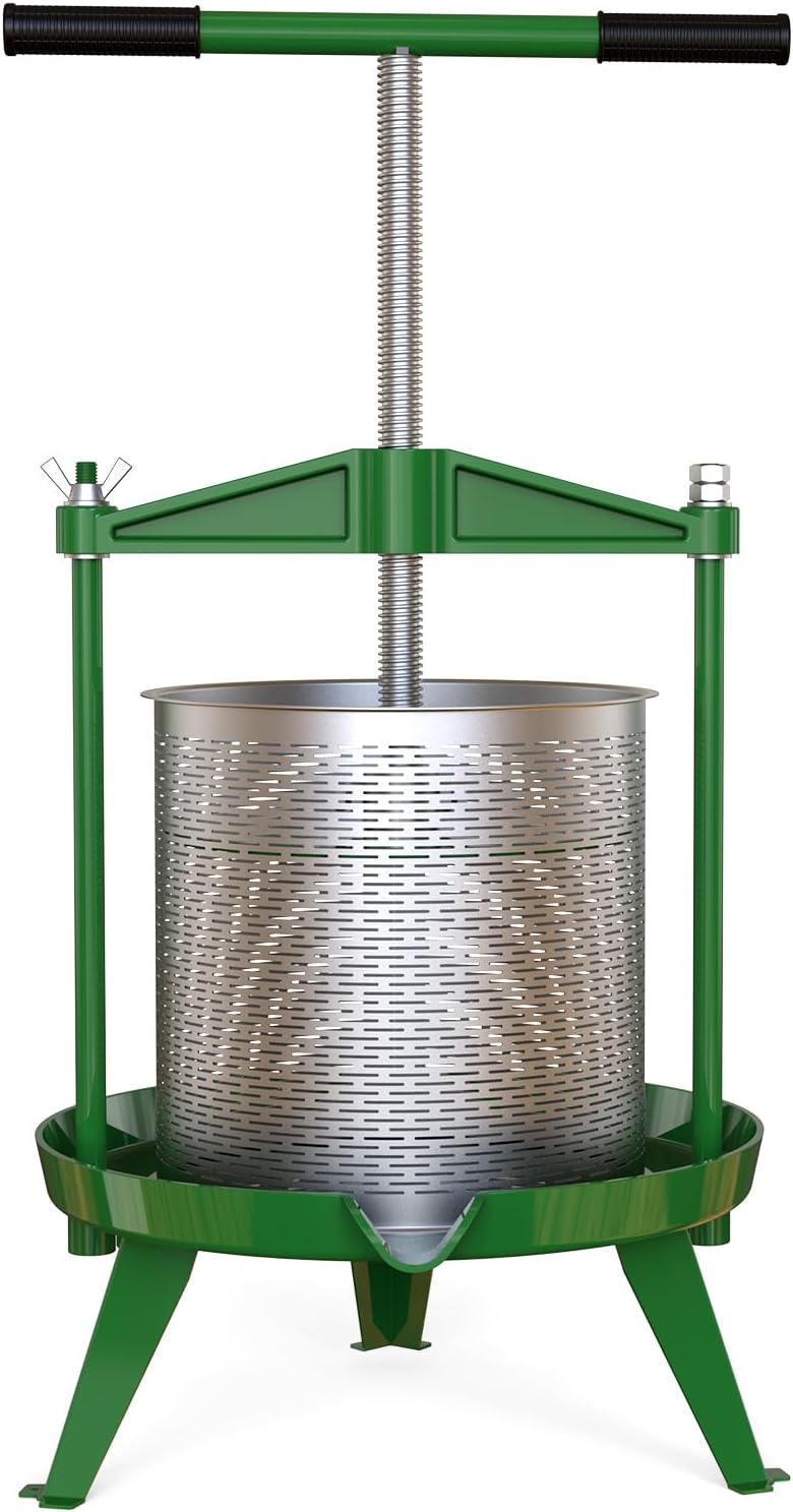 EJWOX Green Fruit Wine Press 3.69 Gal - Heavy-duty T-Handle & Cross-beam, Stainless Steel Juice Maker for Apple, Grape, Home Brewing