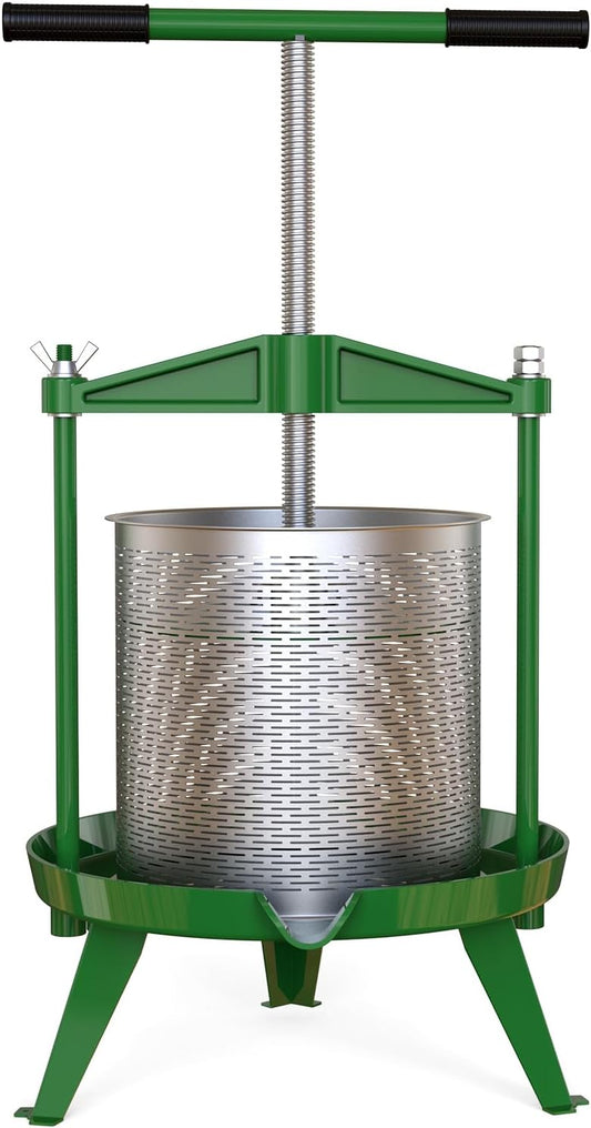 EJWOX Green Fruit Wine Press 3.69 Gal - Heavy-duty T-Handle & Cross-beam, Stainless Steel Juice Maker for Apple, Grape, Home Brewing