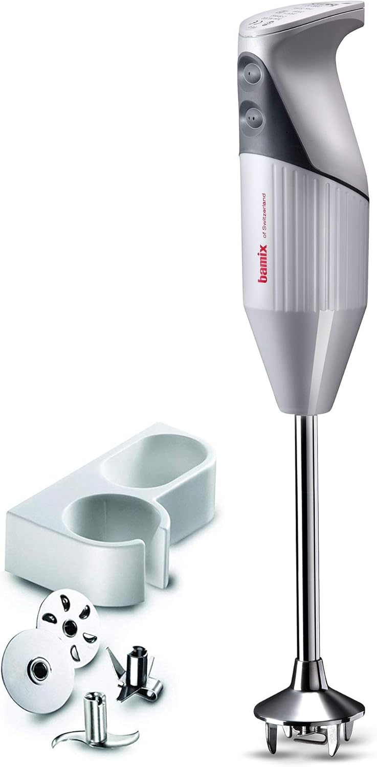 Bamix G200 Gastro Pro-2 Professional Immersion Hand Blender – White – 4 Stainless Steel Blades – Aerating, Blending, Chopping, and Slicing Blades – Includes Wall Bracket