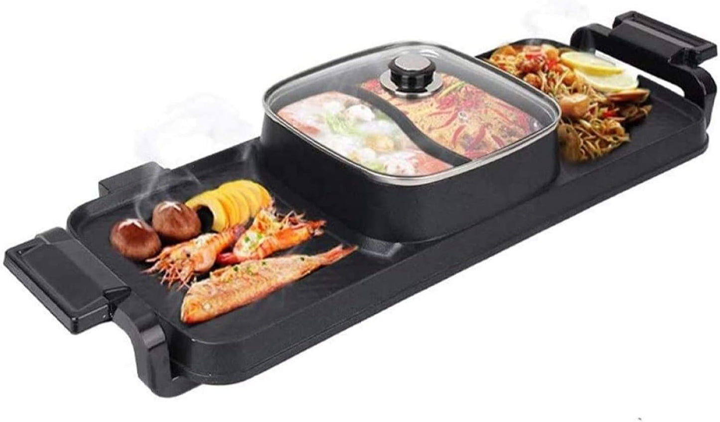 Detachable Electric Barbecue Hot Pot Quick Heating Healthy Less Oil Adjustable Independent Temperature Control Extended