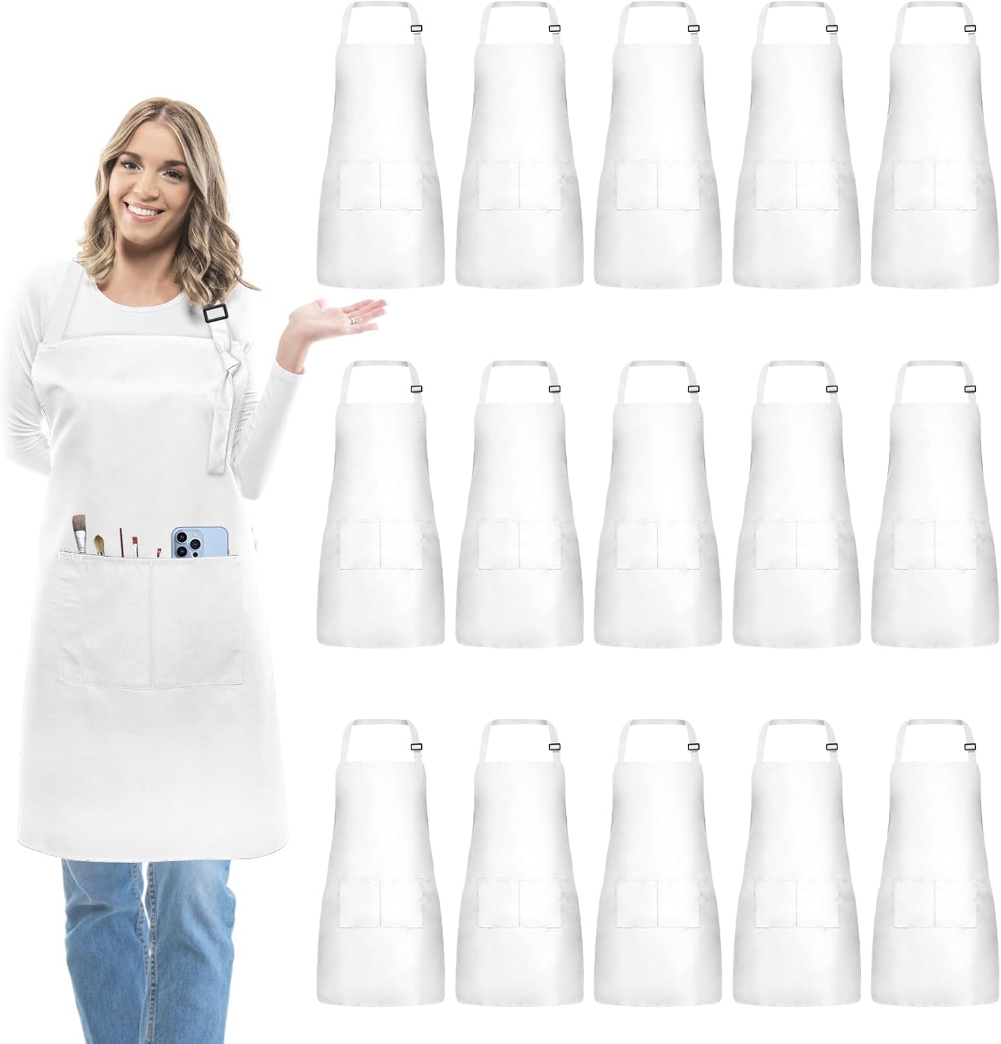 IMERAGO 15 Pcs Adult Aprons Bulk with Pockets Adjustable Bib Chef Apron for Women Men Painting Cooking Crafting (S\/L)