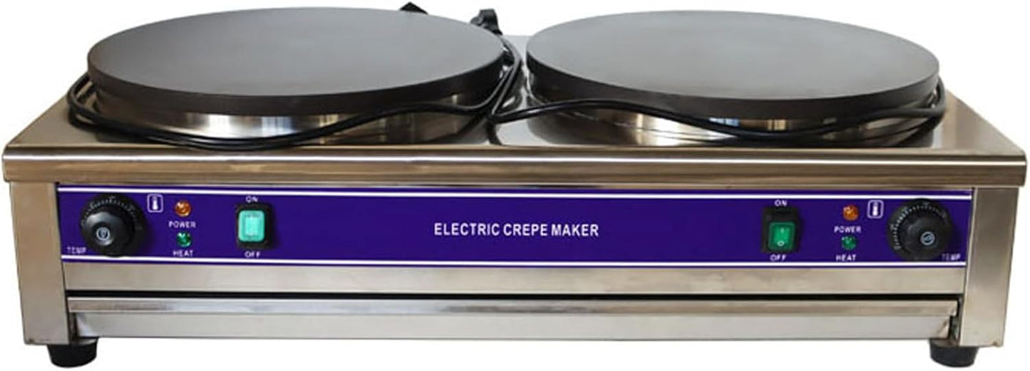 220V Double Electric Crepe Maker 3KW×2 Commercial Pancake Maker Nonstick Pan Griddle Machine Pot Size 15.75″×2 for Blintzes Eggs Bacon