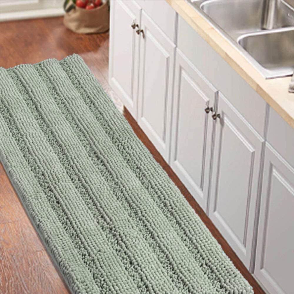 Turquoize Non Slip Shaggy Chenille Microfibers Bathroom Rug Sage Bathroom Mat Extra Long Bath Rug 59 x 20 Kitchen Rugs and Mats, Super Water Absorbent & Soft Washable Bath Rug for Kitchen, Sage