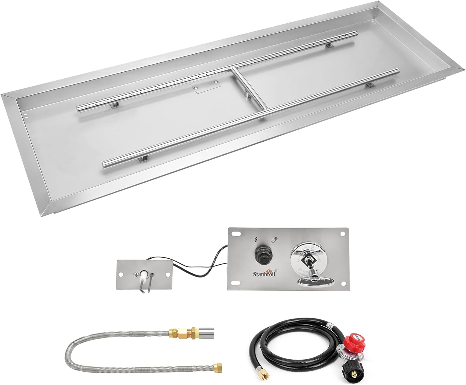 Stanbroil 48 x 14 Inch Rectangular Drop-in Gas Fire Pit Burner with Spark Ignition Kit for DIY Fire Pit Project, Propane Gas Version, 185,000 BTU Max