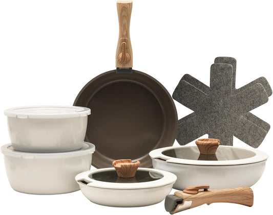 ZHANG XIAO QUAN SINCE 1628 Pots and Pans Set - 13PCS Aluminium Non Stick Cookware, White, Oven Safe, PTFE\/PFAS\/PFOA Free, Detachable Handle