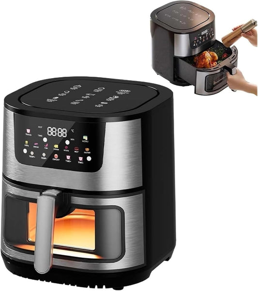 15L Large Capacity Air Fryer, 360° Viewable Glass Air Fryer Non Toxic, with Touch Control & Digital Display, Nonstick Basket, for Family/Outdoor Use