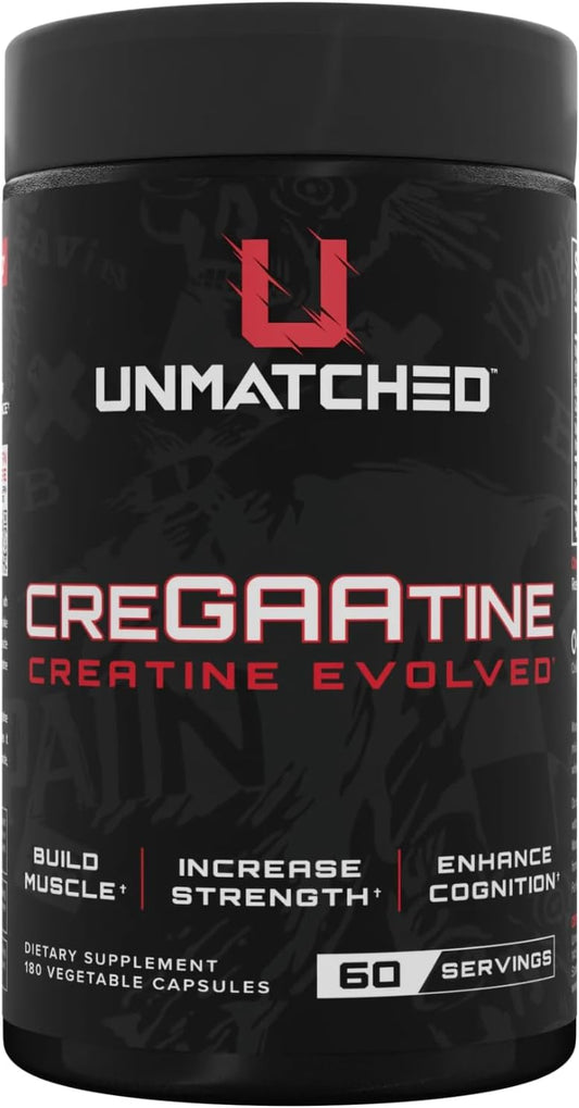 Unmatched CreGAAtine Optimized Creatine | Creatine Monohydrate + GAA (Guanidinoacetic Acid) | Muscle Build, Strength, Recovery | 180 Capsules, 60 Servings (Unflavored)
