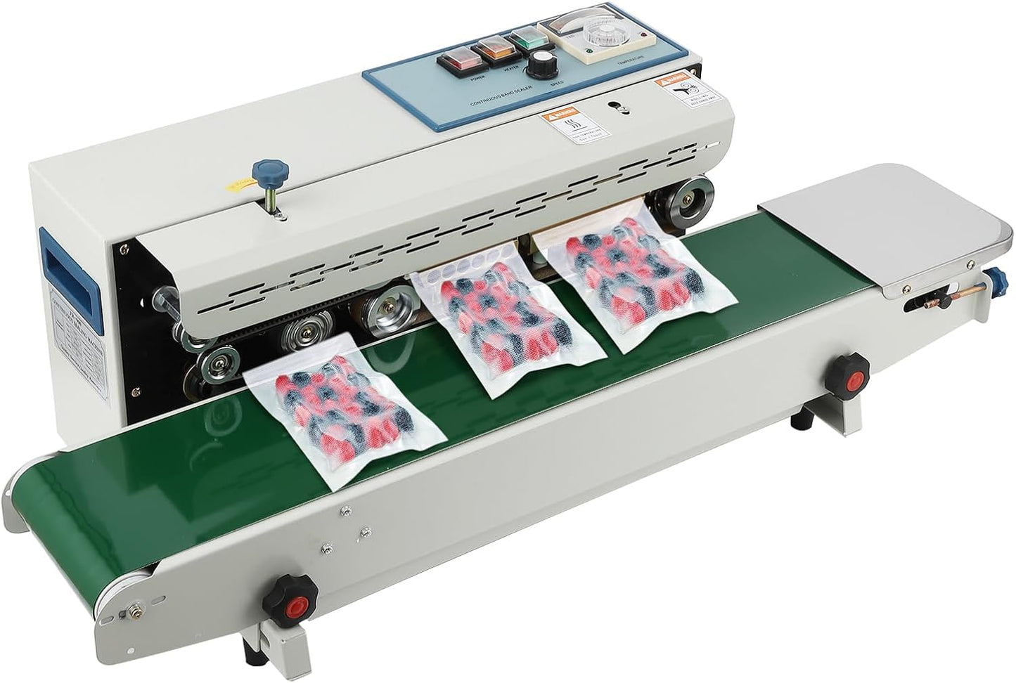 Continuous Bag Band Sealing Machine with FR-900 Automatic Horizontal Band Sealer, 110V, with Temperature Control, for Commercial PP, Aluminum Foil, PVC Plastic Bag Sealing