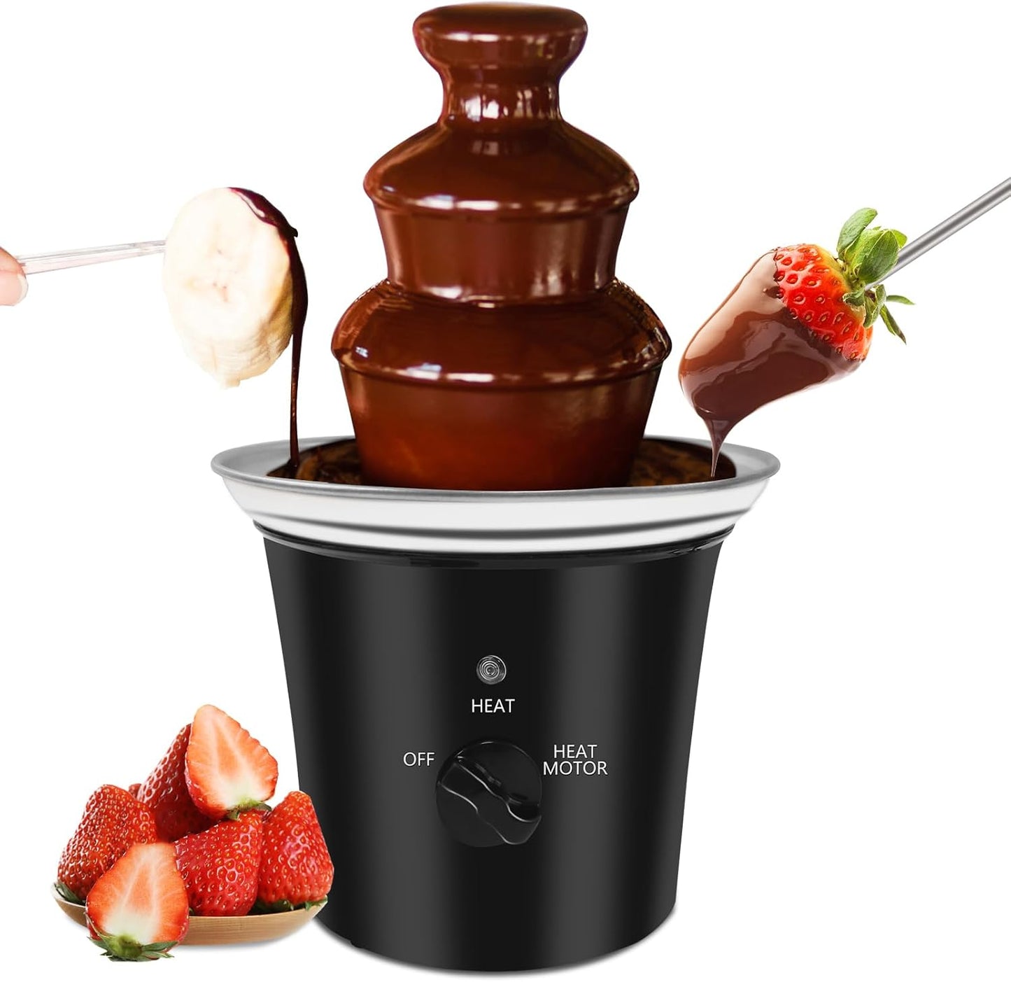 MINI Chocolate Fountain Machine Small Electric Chocolate Fondue Fountain Machine for Party for Candy Butter Cheese (Black)