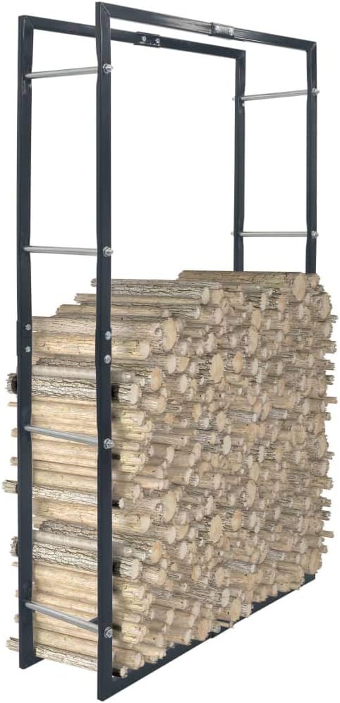 CKioict Heavy-Duty Steel Firewood Rack with Rectangular Shape for Fireplace and Log Burner, Tall Log Holder for Organized Wood Storage and Easy Access, Anti-Tip Design for Safety