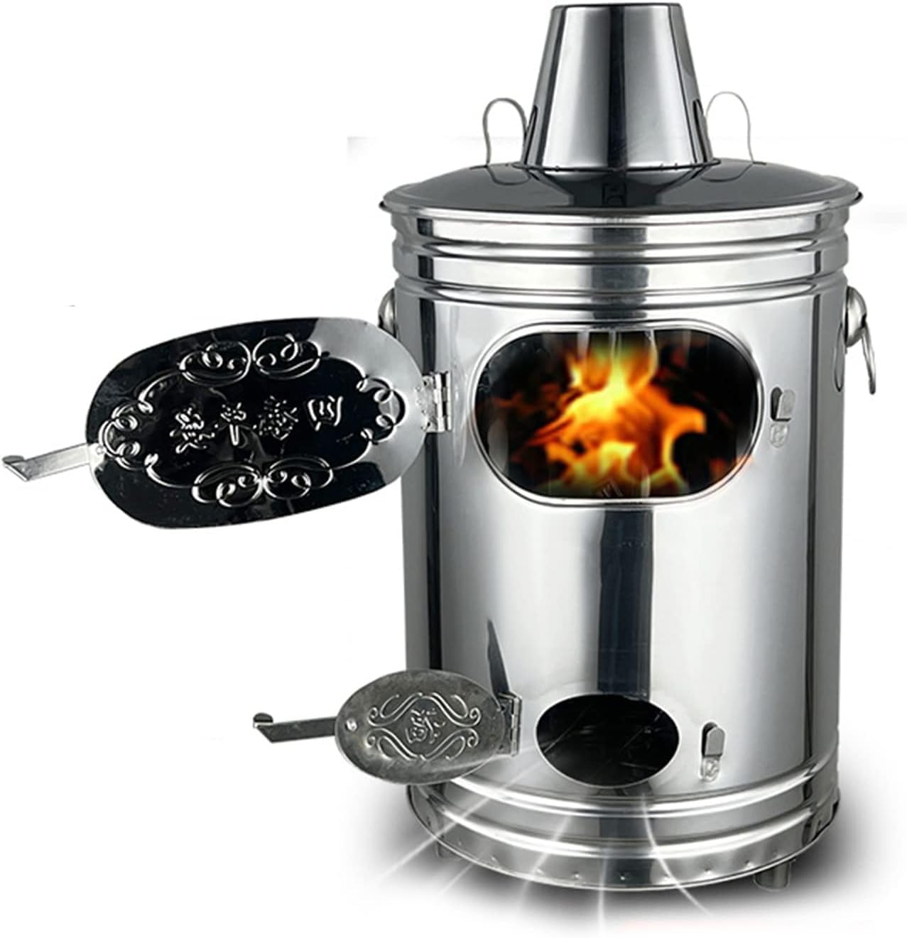 Stainless Steel Burn Barrel, Garden Burn Incinerator Bin with Fire Hook and Support, Burning Barrels for Outside, Incinerator Cage for Burning Trash Leaf Yard Waste Debris Paper (17.3x17.3x25.9in)