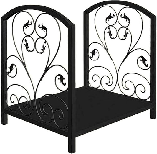 Firewood Rack Stand Outdoor Indoor Heavy Duty Fire Logs Stand, 17 Inch Small Firewood Racks Wood Stacker Storage Log Rack Holder For Fireplace Metal Lumber Storage Carrier Organizer(Black)